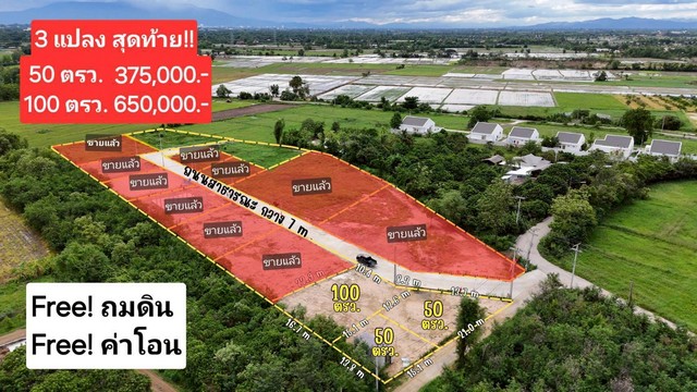 ขายที่ดินเริ่ม50ว. 375ส. สาธารณูปโภค บวกค้าง สันกำแพง เชียงใหม่