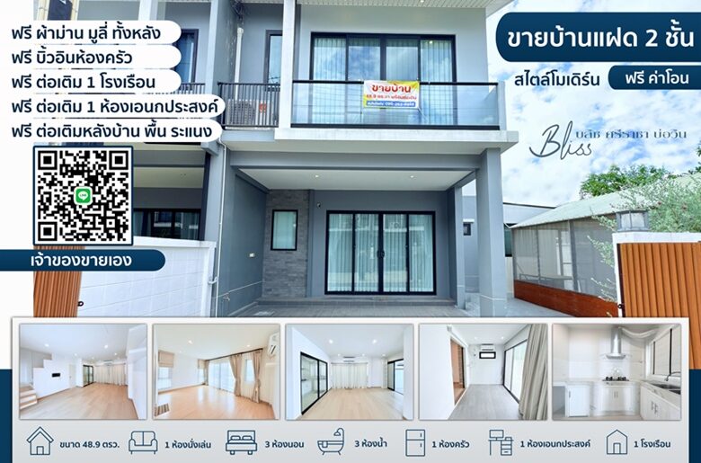 ขายบ้าน Bliss บลิซ(ศุภาลัย)ศรีราชา บ้านแฝด2ชั้น หลังมุมติดถนนหลัก (นัดชมบ้าน ถูกใจคุยกันได้)